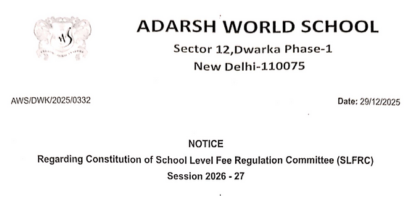 Adarsh World School SLFRC Constitution Notice 2026-27